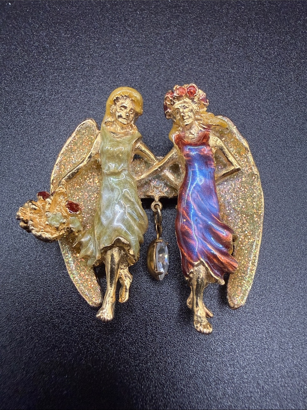 vintage Kirks Folly twin sisters or soul mates angel/fairy brooch